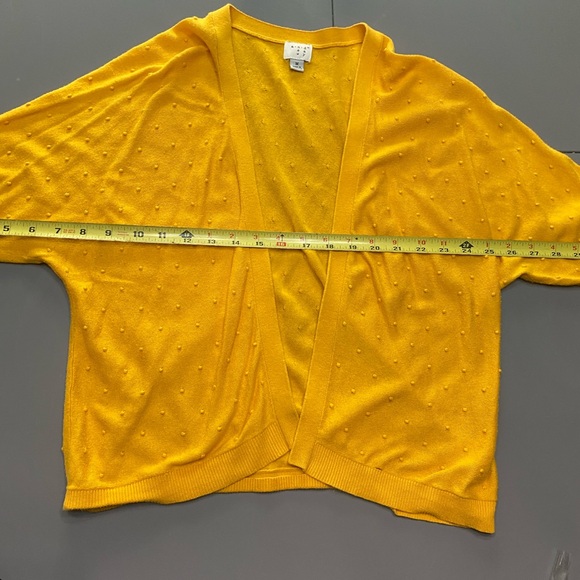 Lightweight Cardigan Textured Yellow Bracelet- Length Sleeves Cocoon Sweater M - Picture 10 of 10